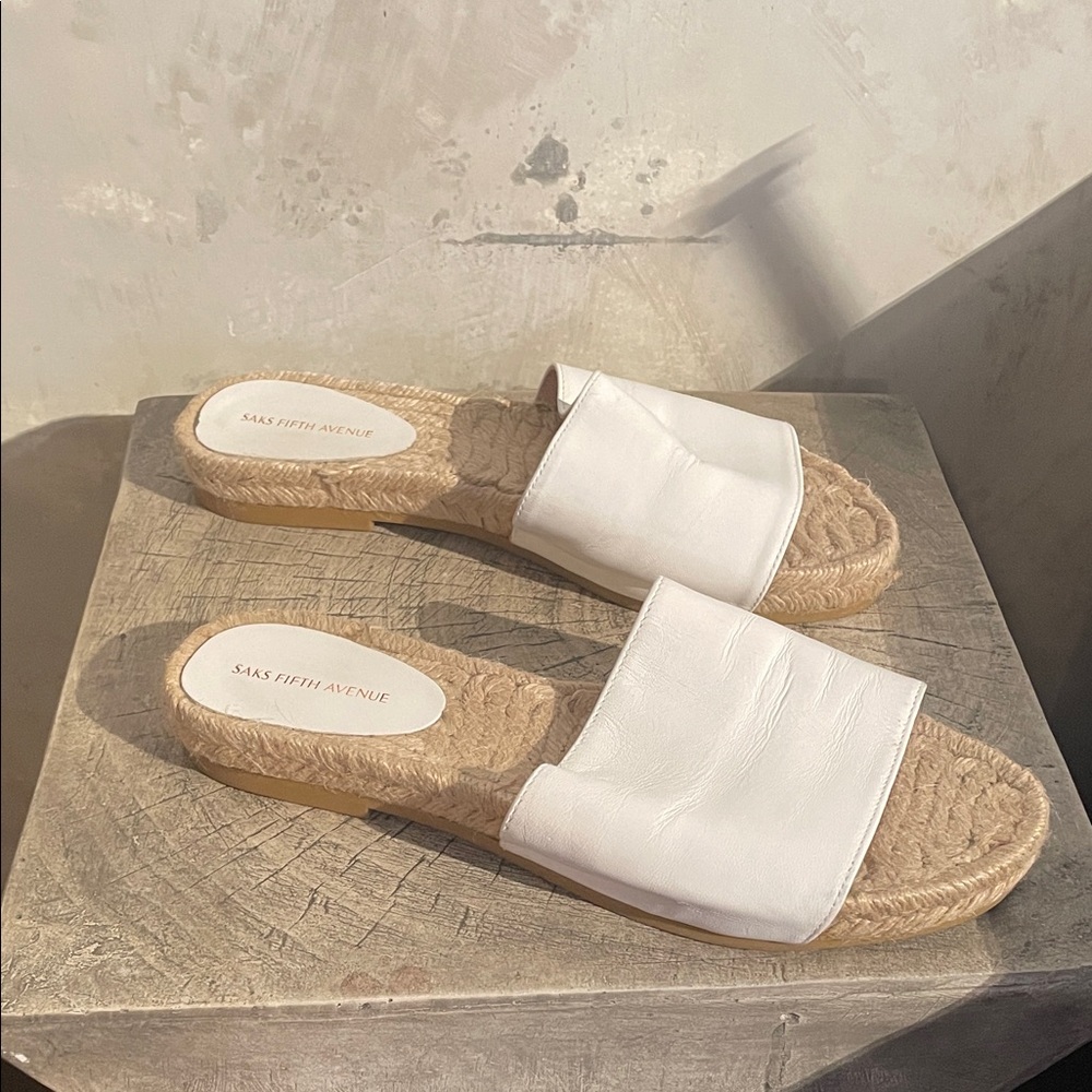 Saks Fifth Avenue White Espadrille Slides - Picture 3 of 5